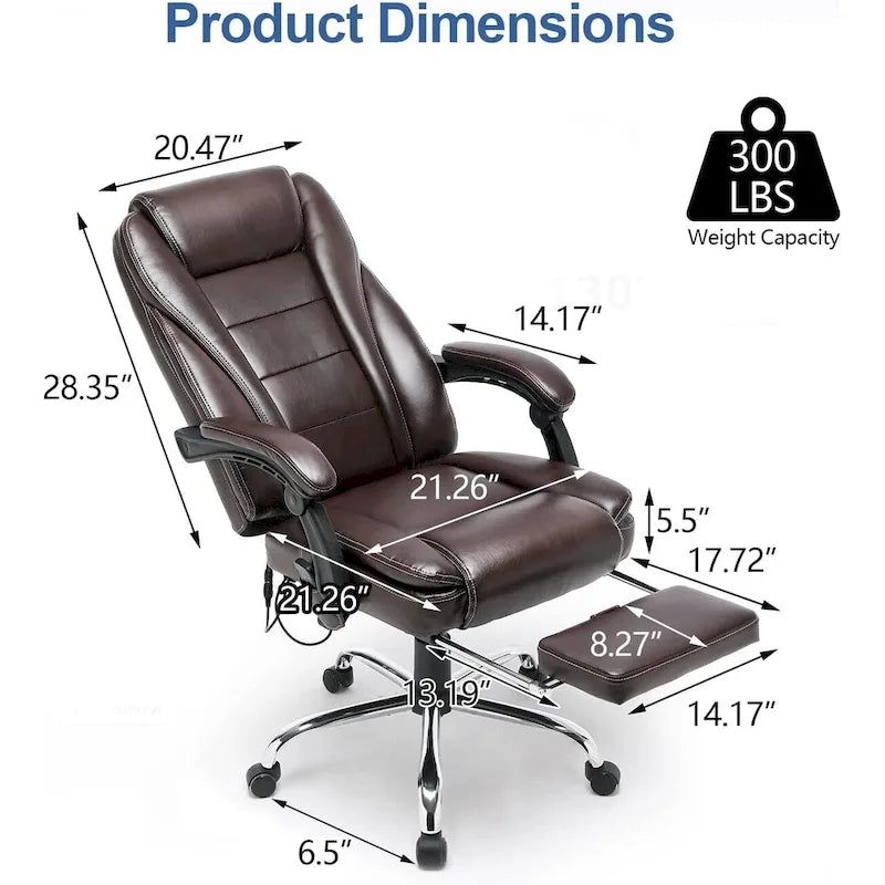 Fauteuil de direction ergonomique chauffant avec massage à 2/4/6 points, repose-pieds rétractable et revêtement en cuir PU