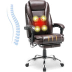 Fauteuil de direction ergonomique chauffant avec massage à 2/4/6 points, repose-pieds rétractable et revêtement en cuir PU