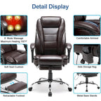 Fauteuil de direction ergonomique chauffant avec massage à 2/4/6 points, repose-pieds rétractable et revêtement en cuir PU