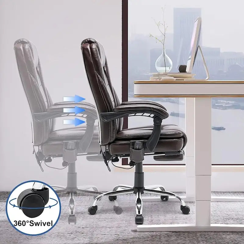 Fauteuil de direction ergonomique chauffant avec massage à 2/4/6 points, repose-pieds rétractable et revêtement en cuir PU