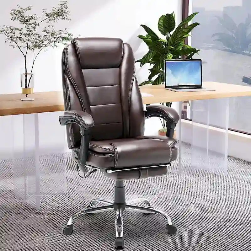 Fauteuil de direction ergonomique chauffant avec massage à 2/4/6 points, repose-pieds rétractable et revêtement en cuir PU
