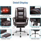 Fauteuil de direction ergonomique chauffant avec massage à 2/4/6 points, repose-pieds rétractable et revêtement en cuir PU