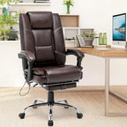 Fauteuil de direction ergonomique chauffant avec massage à 2/4/6 points, repose-pieds rétractable et revêtement en cuir PU