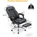 Fauteuil de direction ergonomique chauffant avec massage à 2/4/6 points, repose-pieds rétractable et revêtement en cuir PU