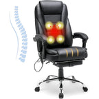 Fauteuil de direction ergonomique chauffant avec massage à 2/4/6 points, repose-pieds rétractable et revêtement en cuir PU
