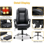Fauteuil de direction ergonomique chauffant avec massage à 2/4/6 points, repose-pieds rétractable et revêtement en cuir PU