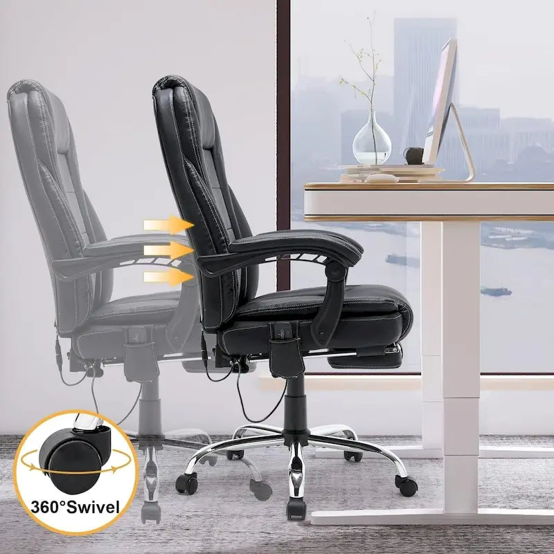 Fauteuil de direction ergonomique chauffant avec massage à 2/4/6 points, repose-pieds rétractable et revêtement en cuir PU