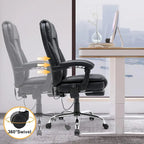 Fauteuil de direction ergonomique chauffant avec massage à 2/4/6 points, repose-pieds rétractable et revêtement en cuir PU