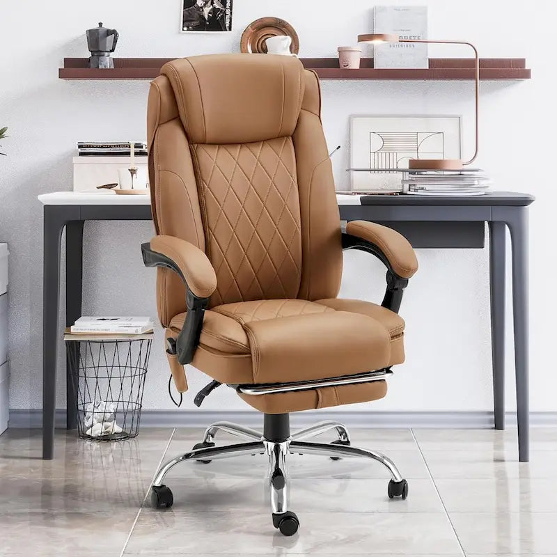 Fauteuil de direction ergonomique chauffant avec massage à 2/4/6 points, repose-pieds rétractable et revêtement en cuir PU