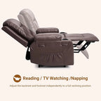Fauteuil inclinable électrique avec fonction massage, porte-gobelets et poche latérale.
