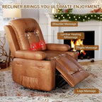 Fauteuil inclinable électrique avec fonction massage, porte-gobelets et poche latérale.