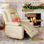 Fauteuil inclinable électrique avec fonction massage, porte-gobelets et poche latérale.