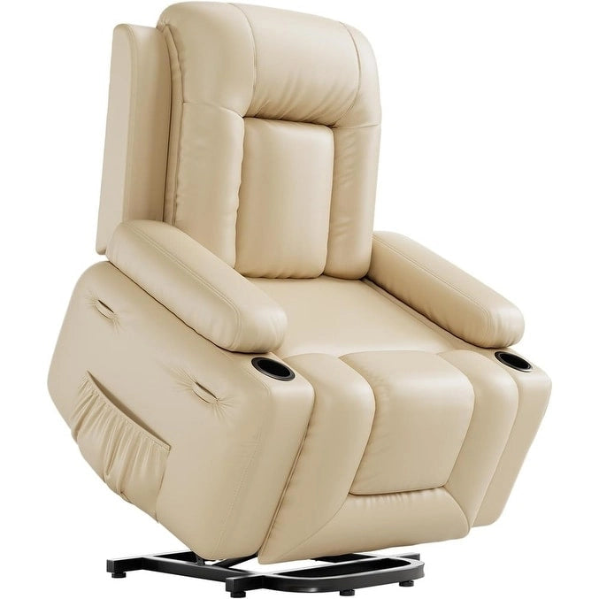 Fauteuil inclinable électrique avec fonction massage, porte-gobelets et poche latérale.