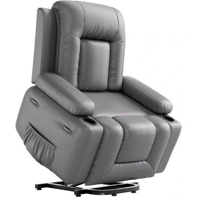 Fauteuil inclinable électrique avec fonction massage, porte-gobelets et poche latérale.