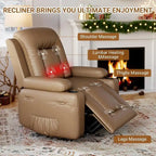 Fauteuil inclinable électrique avec fonction massage, porte-gobelets et poche latérale.