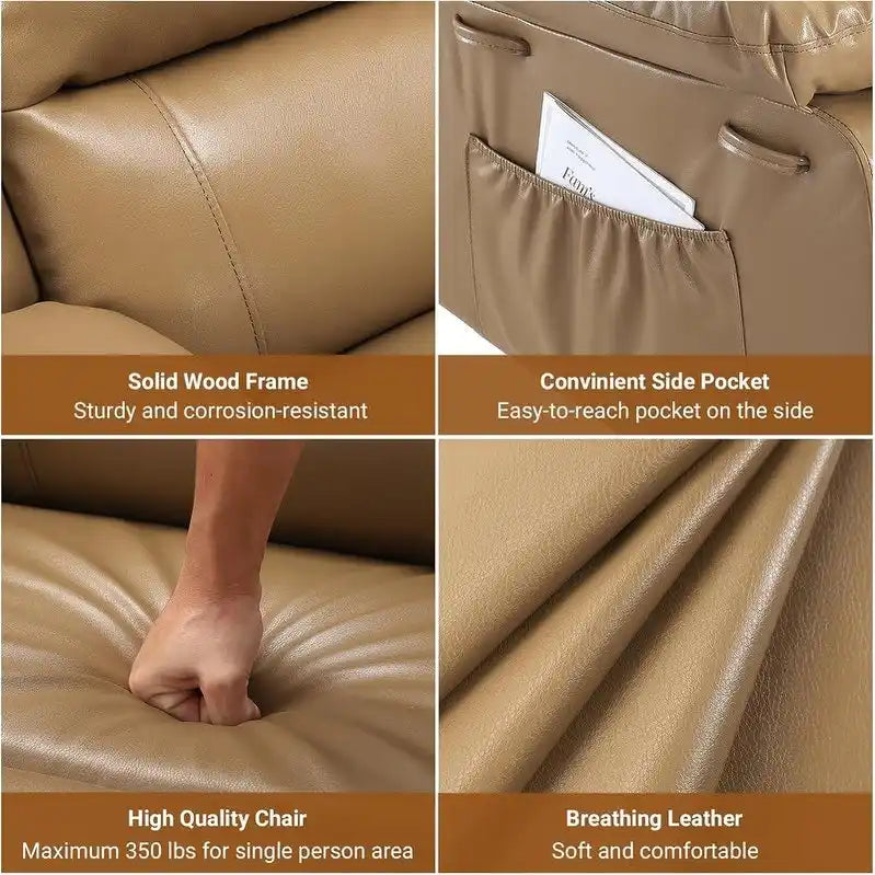 Fauteuil inclinable électrique avec fonction massage, porte-gobelets et poche latérale.