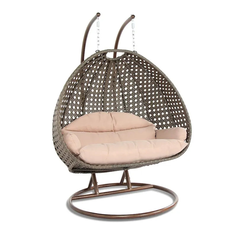 Fauteuil suspendu œuf LeisureMod pour 2 personnes avec support - Balancelle hamac/fauteuil roulant d'extérieur/intérieur en rotin tressé avec coussins