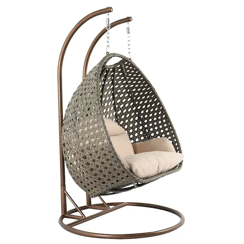 Fauteuil suspendu œuf LeisureMod pour 2 personnes avec support - Balancelle hamac/fauteuil roulant d'extérieur/intérieur en rotin tressé avec coussins
