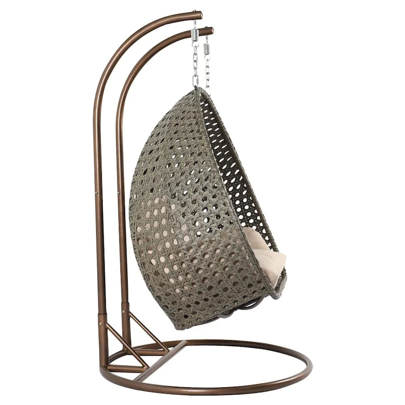 Fauteuil suspendu œuf LeisureMod pour 2 personnes avec support - Balancelle hamac/fauteuil roulant d'extérieur/intérieur en rotin tressé avec coussins