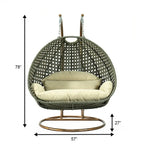Fauteuil suspendu œuf LeisureMod pour 2 personnes avec support - Balancelle hamac/fauteuil roulant d'extérieur/intérieur en rotin tressé avec coussins