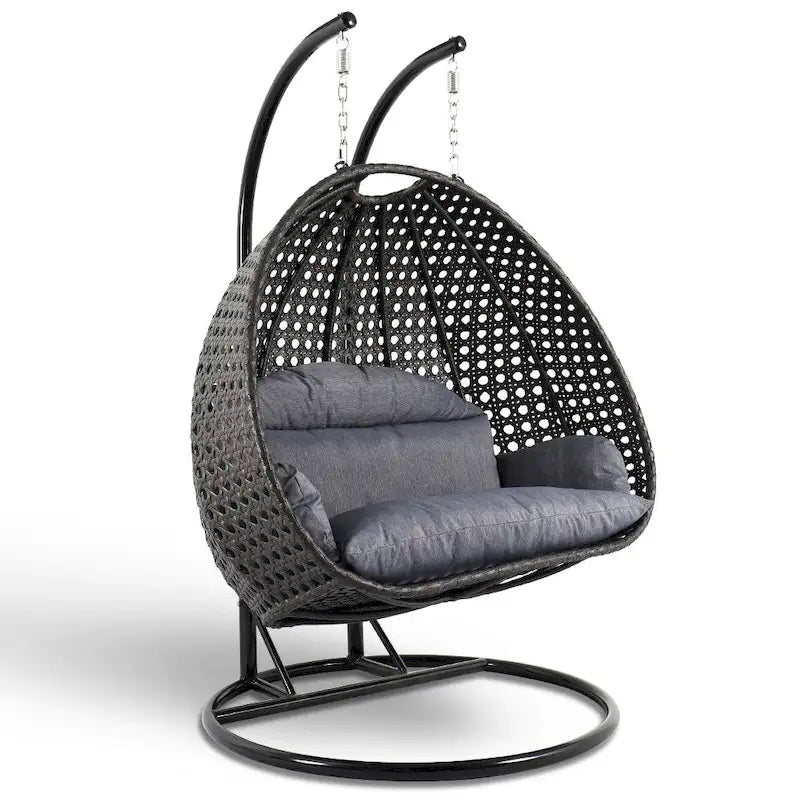 Fauteuil suspendu œuf LeisureMod pour 2 personnes avec support - Balancelle hamac/fauteuil roulant d'extérieur/intérieur en rotin tressé avec coussins