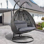 Fauteuil suspendu œuf LeisureMod pour 2 personnes avec support - Balancelle hamac/fauteuil roulant d'extérieur/intérieur en rotin tressé avec coussins