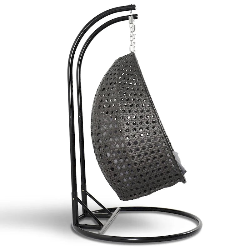 Fauteuil suspendu œuf LeisureMod pour 2 personnes avec support - Balancelle hamac/fauteuil roulant d'extérieur/intérieur en rotin tressé avec coussins