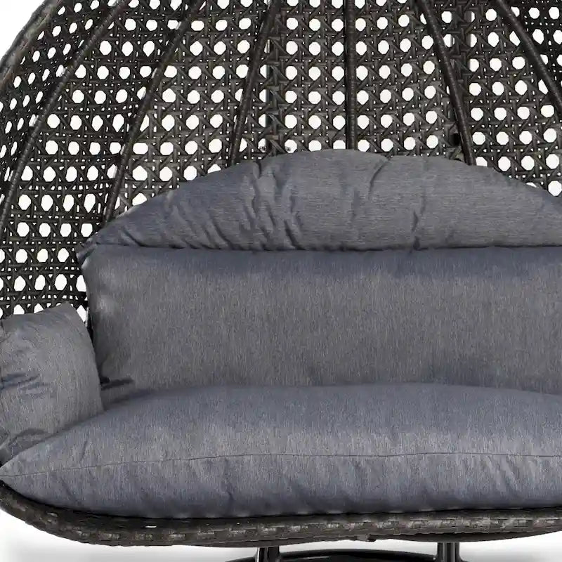 Fauteuil suspendu œuf LeisureMod pour 2 personnes avec support - Balancelle hamac/fauteuil roulant d'extérieur/intérieur en rotin tressé avec coussins