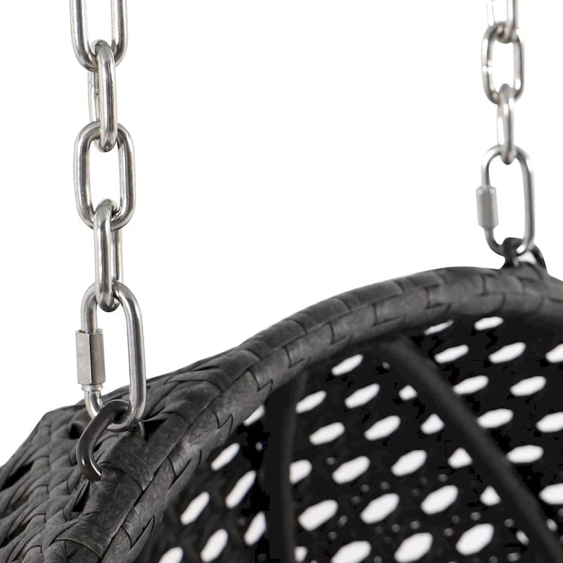 Fauteuil suspendu œuf LeisureMod pour 2 personnes avec support - Balancelle hamac/fauteuil roulant d'extérieur/intérieur en rotin tressé avec coussins