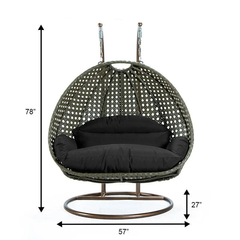 Fauteuil suspendu œuf LeisureMod pour 2 personnes avec support - Balancelle hamac/fauteuil roulant d'extérieur/intérieur en rotin tressé avec coussins