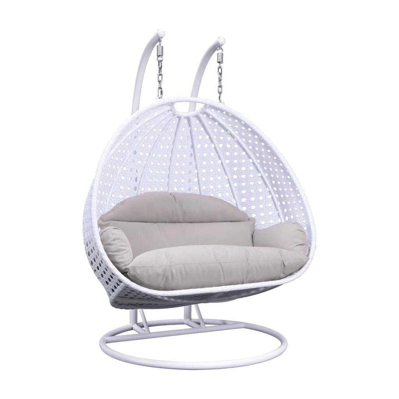 Fauteuil suspendu œuf LeisureMod pour 2 personnes avec support - Balancelle hamac/fauteuil roulant d'extérieur/intérieur en rotin tressé avec coussins