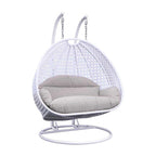 Fauteuil suspendu œuf LeisureMod pour 2 personnes avec support - Balancelle hamac/fauteuil roulant d'extérieur/intérieur en rotin tressé avec coussins