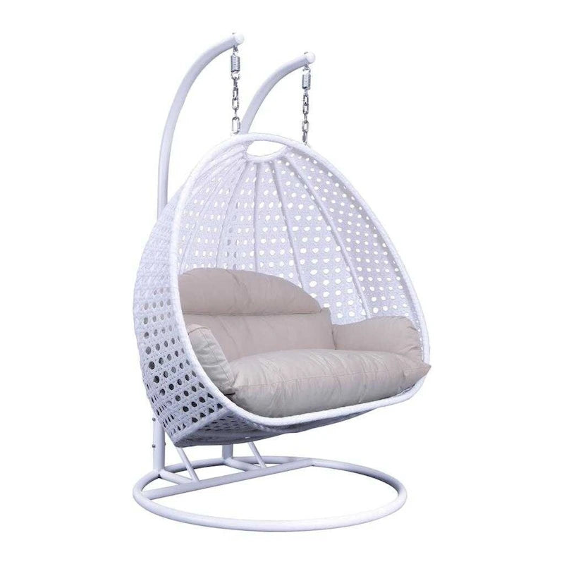 Fauteuil suspendu œuf LeisureMod pour 2 personnes avec support - Balancelle hamac/fauteuil roulant d'extérieur/intérieur en rotin tressé avec coussins