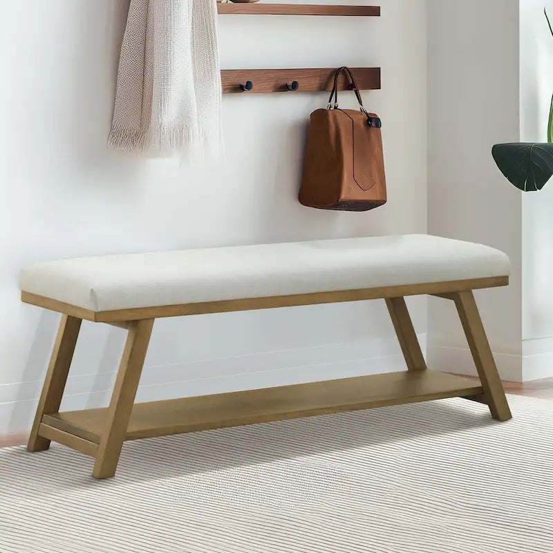 Banc à chaussures en bois massif avec coussin, banc à chaussures d'entrée