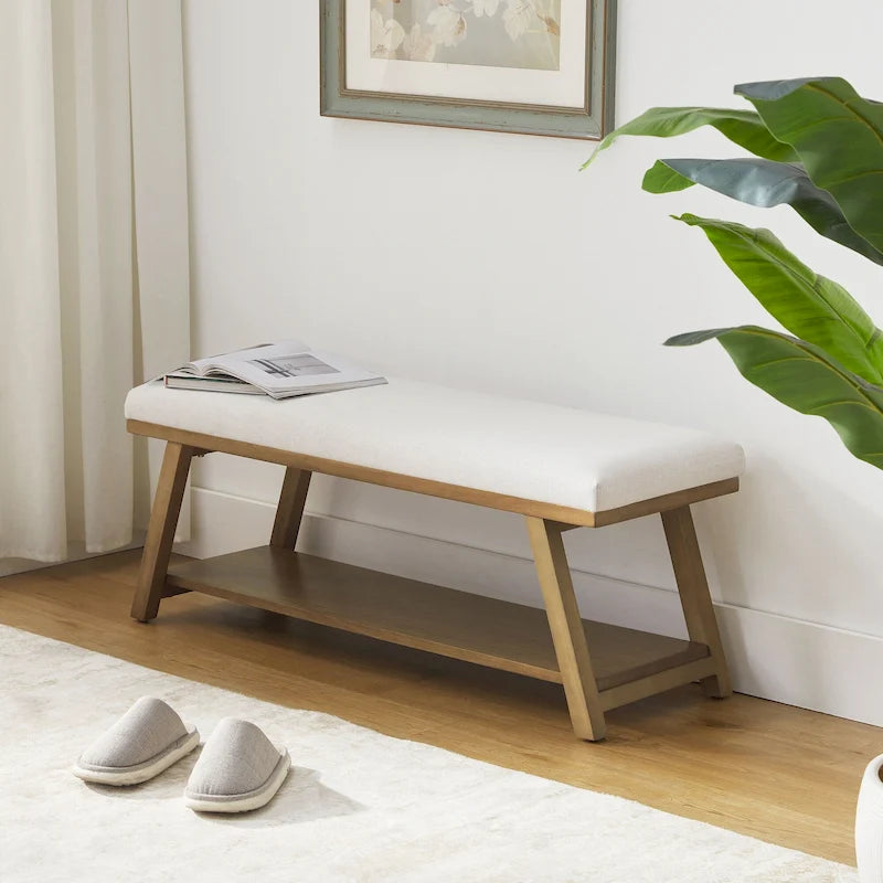 Banc à chaussures en bois massif avec coussin, banc à chaussures d'entrée