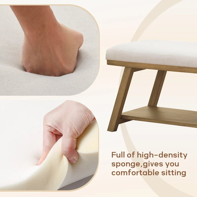 Banc à chaussures en bois massif avec coussin, banc à chaussures d'entrée