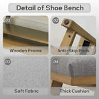 Banc à chaussures en bois massif avec coussin, banc à chaussures d'entrée