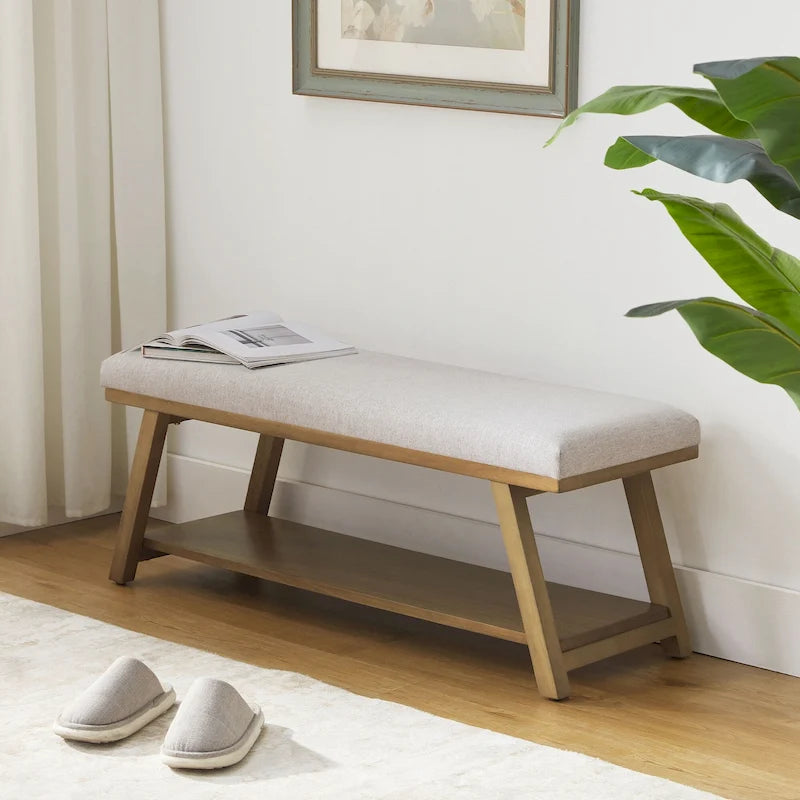 Banc à chaussures en bois massif avec coussin, banc à chaussures d'entrée