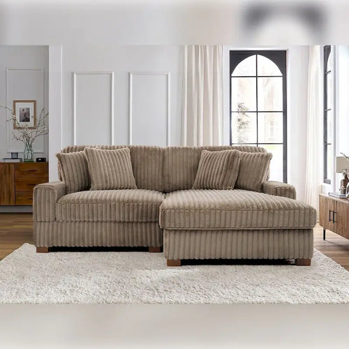Anne 81 W Comfy Upholstered Plush Corduroy Modular Sectional Sofa