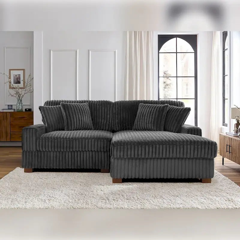 Canapé d'angle modulaire Anne 81 W en velours côtelé moelleux et confortable