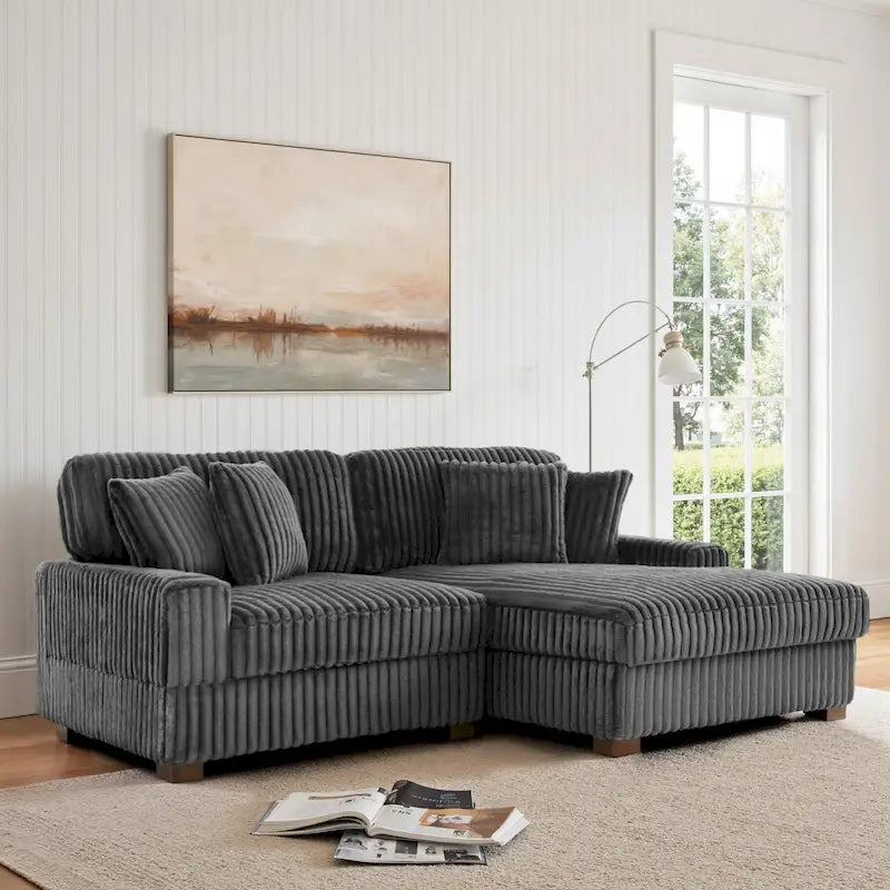 Canapé d'angle modulaire Anne 81 W en velours côtelé moelleux et confortable