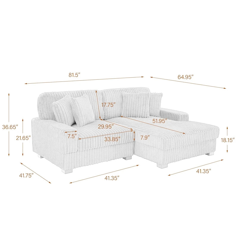 Canapé d'angle modulaire Anne 81 W en velours côtelé moelleux et confortable