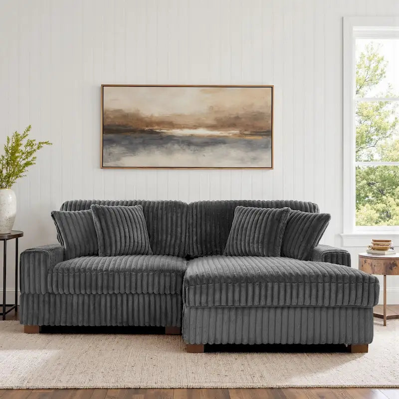 Canapé d'angle modulaire Anne 81 W en velours côtelé moelleux et confortable