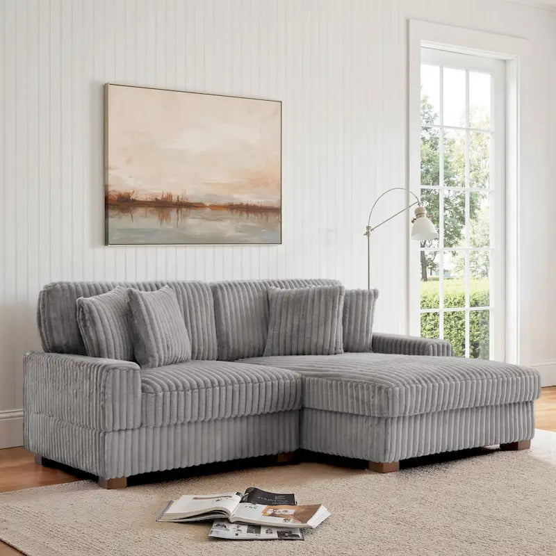 Canapé d'angle modulaire Anne 81 W en velours côtelé moelleux et confortable