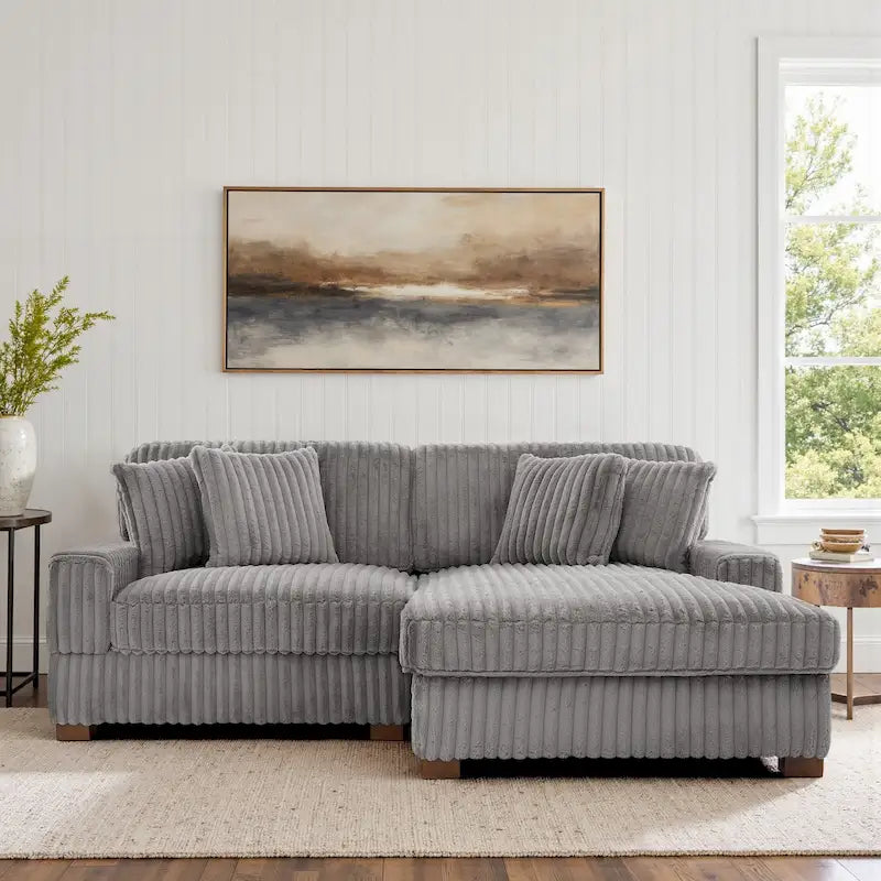 Canapé d'angle modulaire Anne 81 W en velours côtelé moelleux et confortable
