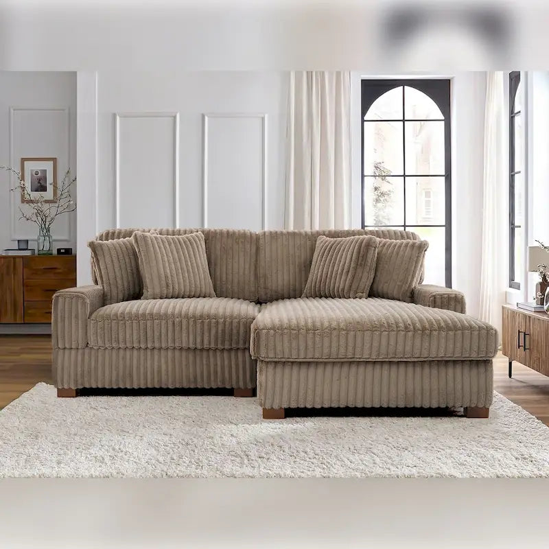 Canapé d'angle modulaire Anne 81 W en velours côtelé moelleux et confortable