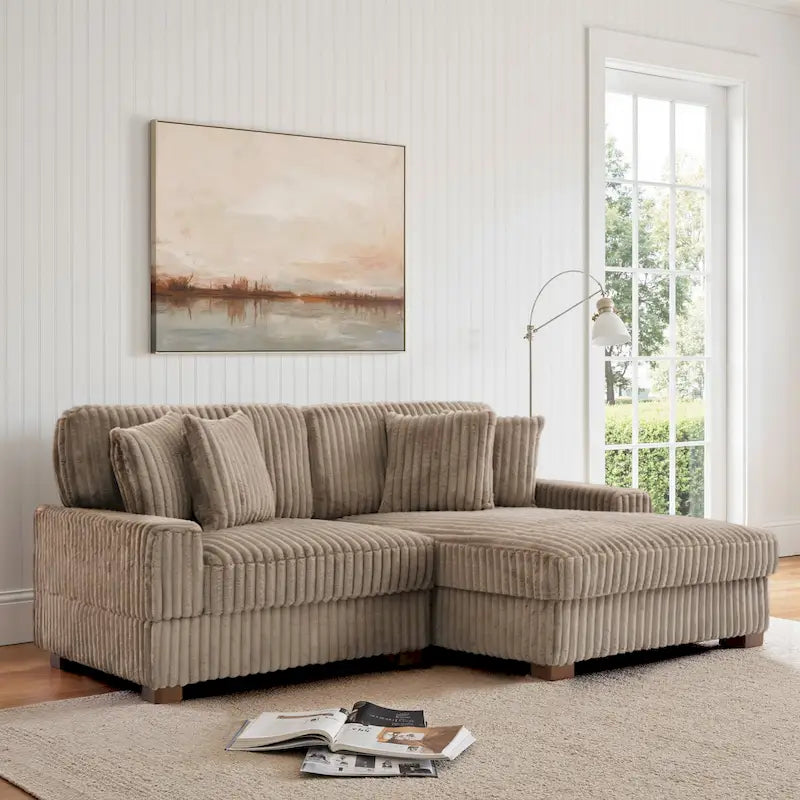 Canapé d'angle modulaire Anne 81 W en velours côtelé moelleux et confortable