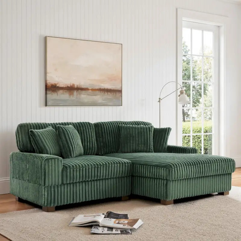 Canapé d'angle modulaire Anne 81 W en velours côtelé moelleux et confortable