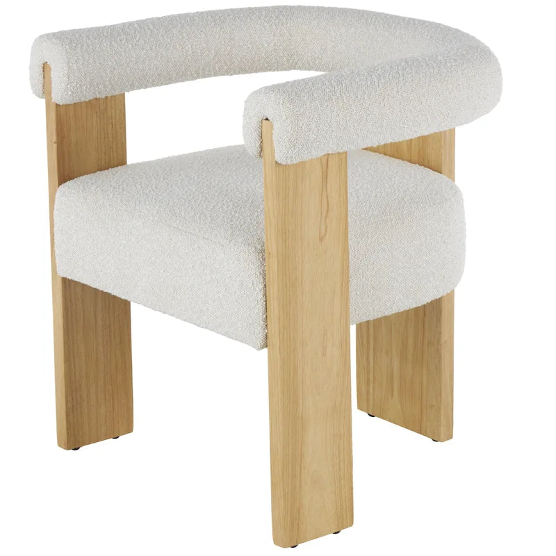 Fauteuil d'appoint rond en polyester bouclé, dossier incurvé, style moderne mi-siècle - Crème ou blanc - Roche River Decor