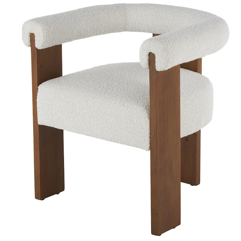 Fauteuil d'appoint rond en polyester bouclé, dossier incurvé, style moderne mi-siècle - Crème ou blanc - Roche River Decor